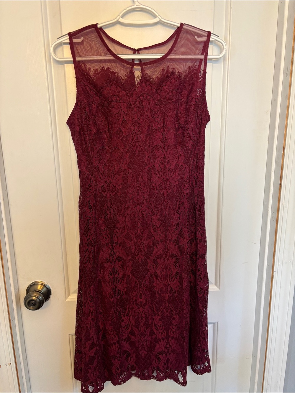 AB Studio Sleeveless Burgundy Lace Cocktail Dress